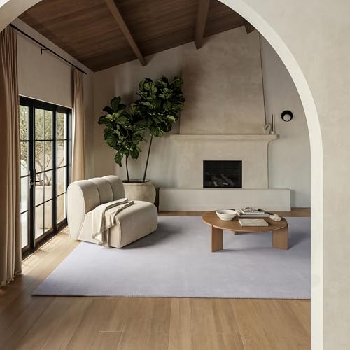Image of Hand-Tufted Woolen Large Carpets for Living Room 12x18 feet Solid Silver Plain Anti-Skid Area Rug High Pile Thick Carpet & Rugs for Hall & Bedroom