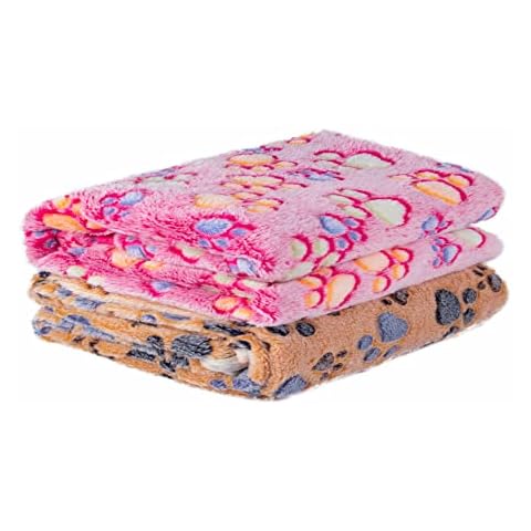 2 Pieces Puppy Blankets Pet Dog Blanket Large Washable Soft Warm Coral Fleece Blankets for Pets Dog Kitten Puppy Sleep Bed Cover (104 x 76cm/40x30 inch, Pink and Coffee) Cover