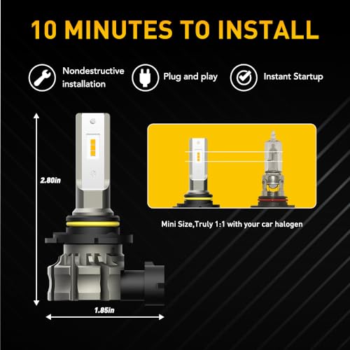 Image of AUXITO 9145 LED Fog Light Bulbs Yellow, 6000LM 3000K Amber Fog Lights, H10 /9045 /9140 Halogen Replacement for DRL or Fog Lamps, Canbus Ready, Non-Polarity, Pack of 2