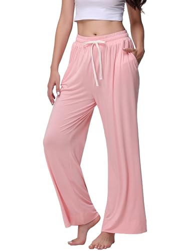 Image of Veseacky Women's Wide Leg Lounge Pants Yoga Pajamas Comfy Stretch Drawstring Pajamas Puls Size Dance Bottoms S-4XL