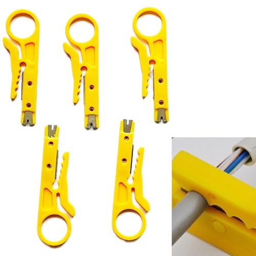 Syiyunran Abisolierer Abisolierzange Kabelschneider Auflegewerkzeug - 5 Stück, Gelb für Netzwerk Verteiler Abisolieren, Durchstechwerkzeug, Verlegewerkzeug Abisolierwerkzeug Anlegewerkzeug