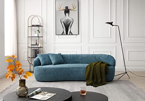 Image of KEIKI 87 inch Curved Oversized Boucle Cloud Sofa with Thickened Seat Cushions and Backrest, Modern 3-Seater Upholstered Corner Fluffy Couch, No Assembly Required, for Apartment, Living Room, Light Blue