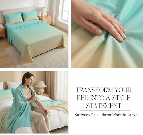 Image of BSB HOME Double Bedsheet with 2 Pillow Covers | Cloud Cotton Feel 300 TC Digital Print Bedsheet for King Size Bed | Luxury Bedding for Bedroom Home Decor | 108 x 108 Inches (Aqua Sand Ombre)