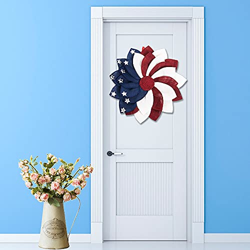 Reneecho 18'' Wreath For July 4Th, Memorial Day Door Wreaths, Front Door American Flag Wreath, Independence Day Round Wall Hanger Decoration, Patriotic Garland Outdoor #TOP7