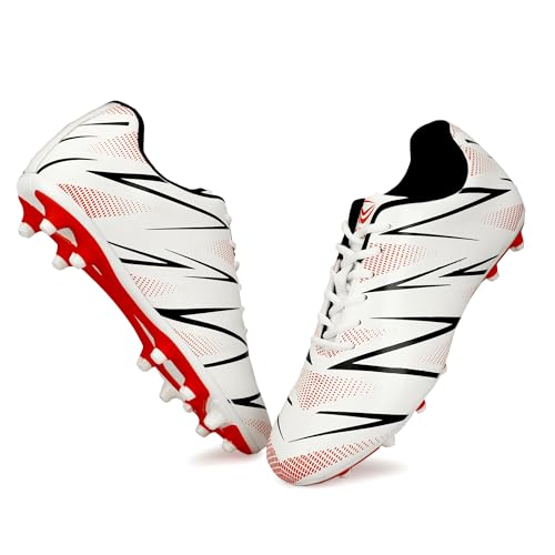 Image of PRO KVH Men's Football Stud Shoes - White-Red | Lightweight Soccer Cleats for Men | Synthetic Upper, TPU Sole | Durable Grip Sports Shoes for Football