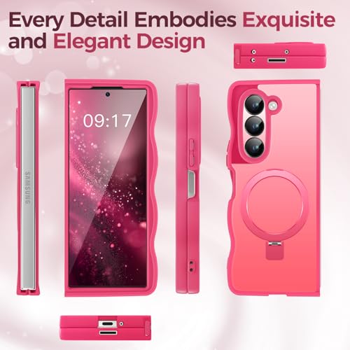 Image of Cute Wavy Magnetic Stand Case for Galaxy Z Fold 5 Fit for MagSafe, Hot Pink