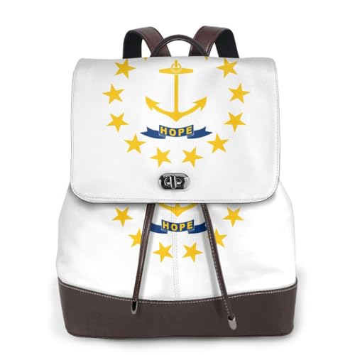 Sac à dos en cuir noir imprimé drapeau Rhode Island pour ordinateur et voyage