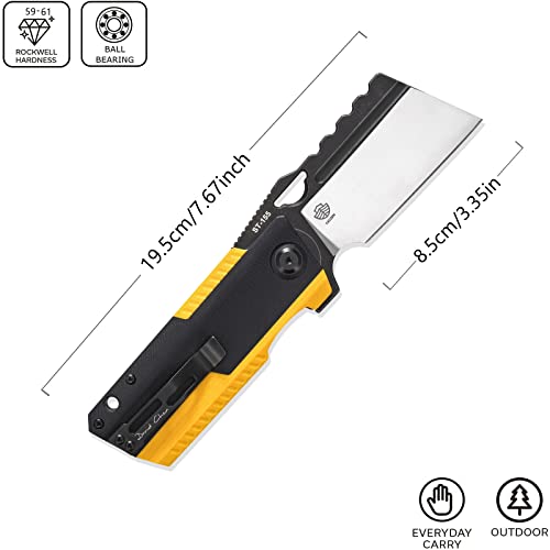 Sitivien St155 Folding Knife,Sandvik 14C28N Steel Blade,G10 Handle Edc Tool Knife Pocket Knife For Fishing,Camping,Hiking(Black+Yellow) … #TOP1