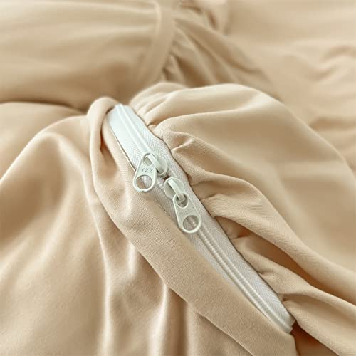 Ihoustriy Kid's Duvet Cover Twin Size,100% Washed Microfiber 2Pcs Girl Bedding Duvet Cover Set, Ruffle Solid Color Soft And Breathable With Zipper Closure & Corner Ties, Khaki - Twin #TOP3