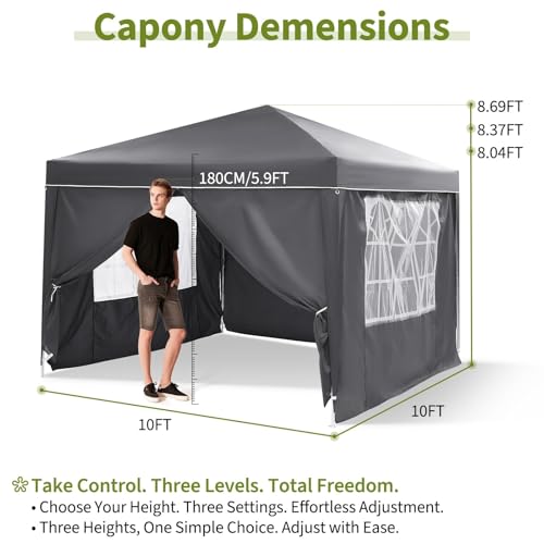 10x10 Pop Up Canopy with 4 Sidewalls, Outdoor Portable Instant Canopy Tent, Outdoor Canopy, Waterproof Pop Up Tent, Versatile Gazebo for Camping, Outdoor Parties, Backyard,Beach Activities,Grey - Image 4