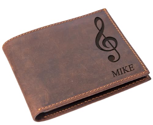 Music Note Wallet, Name wallet for Men, Musician Wallet, Gift for Men, Husband Gifts, Gifts for Boyfriend,Crazy Horse Leather Wallet, Custom Gift For Christmas