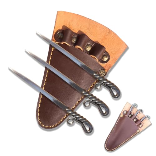 Generic Hand Forged Carbon Steel Medieval Throwing Spikes Set, 3 Pcs Ninja Throwing Spikes Set, Throwing Needles, Viking Throwing Knives Set with Handmade Leather Sheath