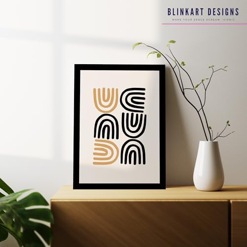 Image of BLINKART Vintage Bauhaus Retro Geometric Aesthetic Poster Gallery | Colorful Wrap Framed For Home Office Studio Living Room Modern Art Studio Decoration Abstract Shapes | (d72) | 13x10 Inch