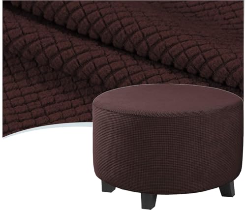 QOEUIUJ Housse de Ottomane Rond 40cm 60cm 35cm Extensible en Velours pour Pouf 40x40 60×60, Protection pour Repose-Pieds et Tabouret(Brun,Diameter 40cm)