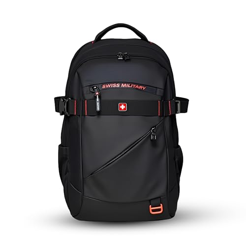 Swiss Military 30L Unisex Laptop Travel Backpack for 15.6-Inch Laptops – with Luggage Strap, Detachable Key Ring, Anti-Theft Pocket, Expandable Bottle Pocket for Office and College Use