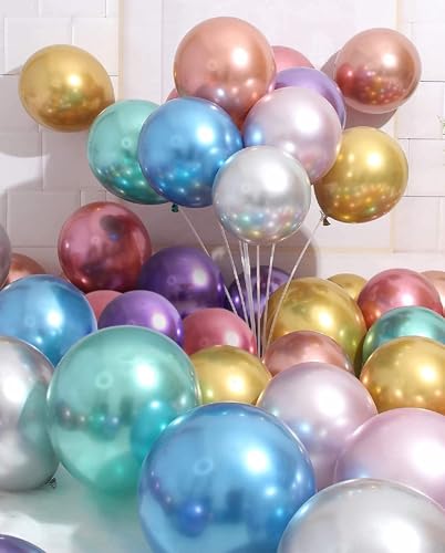 Image of Multi Chrome Balloons, 50pcs 50 Pcs Shiny Multicolour Chrome metallic Balloons for Birthday, Anniversary, Engagement, Wedding, Baby Shower, Festival Party Decorations (50 Pcs, Multi Ch)