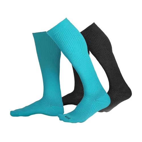 Image of KUE Knee Compression Socks for Men & Women - 18-21 mmHg Support for Pain Relief, Circulation, Blood Recovery - Sports, Running, Football, Cycling - Knee-High, Moisture-Wicking