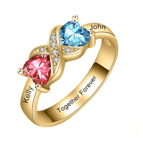 Personalized Moms Ring Sterling Silver/10K/14K/18K Mother Rings Birthstone Engagement Ring Engraved Promise Rings for Women Lover, Size 3-13.5