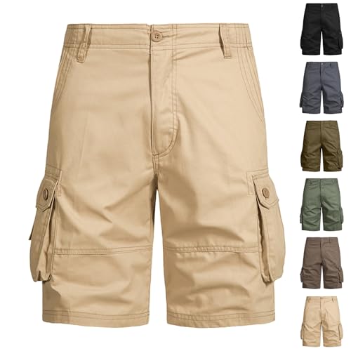 Khaki Cargo Shorts for Men Stretch Athletic Workout Tactical Shorts Lightweight Work Hiking Shorts with Pockets Baggy Elastic Waist Cargo Shorts Waterproof Fishing Shorts Big and Tall Summer Shorts