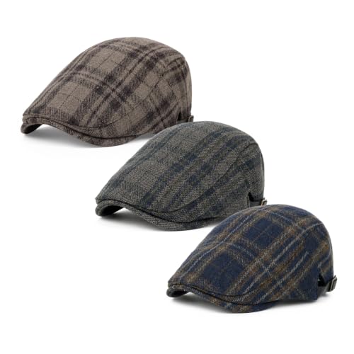 Image of 3Pcs Men's Newsboy Caps Cotton Cooling Hat Adjustable Flat Cap for Men