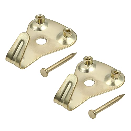 Image of Picture Hangers 0.9mm Thick Picture Hooks with Nails Professional Picture Hanging Kit, for Office Pictures House Decoration Clock Wall Mounting Brass Tone 10pcs