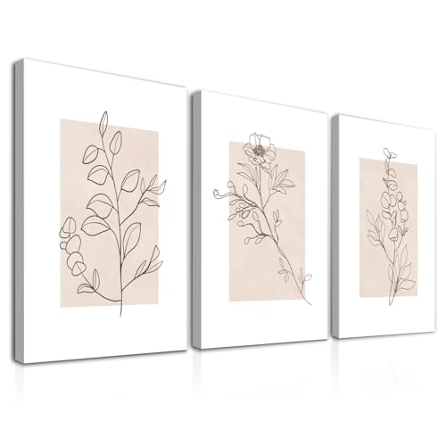 Dazzlewall 3Pcs Framed Beige Botanical Wall Art Decor, Abstract Minimalist Flower Wall Poster for Bedroom Living Room Decor 12x16 in