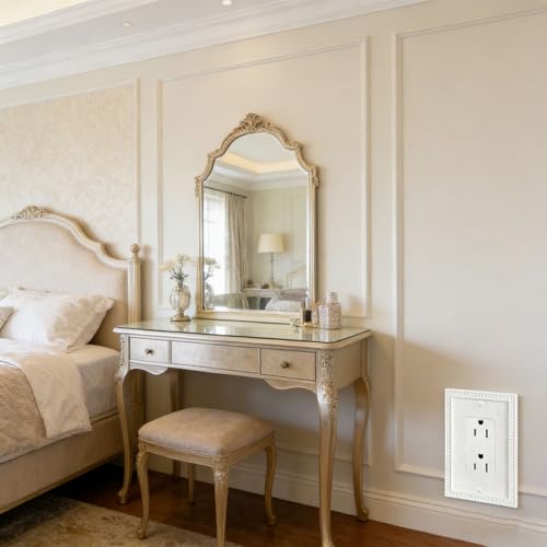 Image of ZEFTV Mid-Size 20 Pack Decorator Wall Plates 1-Gang Switch Outlet Electrical Cover Plate Unbreakable Thermoplastic Faceplate for Light Receptacle Outlet Switch, Classic Beaded Relief Design, White