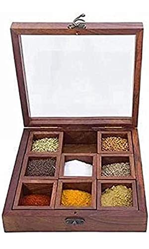 DELUX WOOD CARVER Wooden Spice Masala Box for Kitchen | Spice Container for Kitchen | Masala Box Triangle | Wooden Masala Spice Jars Container with Tringle Shape l Dry Fruit Box (Brown) (B0958P3N81) Amazon Price History, Amazon Price Tracker