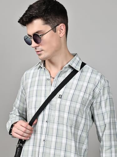 Image of Majestic Man Stylish Slim Fit Cotton Spread Collar Checked Casual Shirt for Men