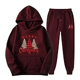 Muscularfit online shopping Unisex Tracksuit Christmas 2 Piece Outfits Long Sleeve Hooded Pullover Sweatshirts Causal Pants Jogger Sweatsuit two piece set long sleeve sexy Wine L