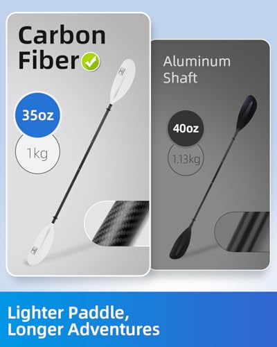 Image of OCEANBROAD Kayak Paddle 230CM /90.5 Inches Carbon Shaft Kayaking Boating Oar with Paddle Leash