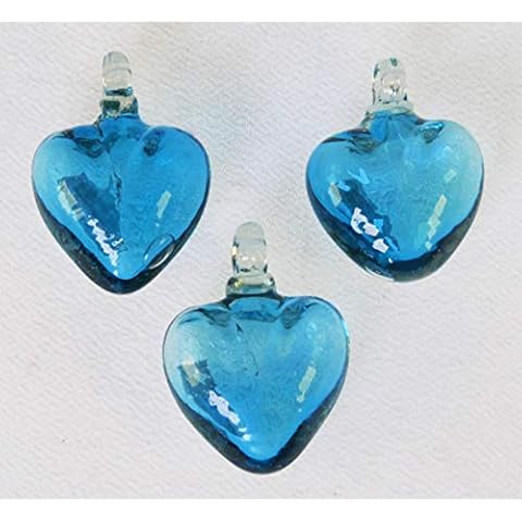 Eye4Art Hand Blown Glass Hearts, Turquoise Aquamarine Color, Set of 3, Small, 2 inches Cover