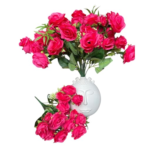 Image of Garden Art Artificial Small Rose Flower Bunch (Pack of 1) | 5 Heads with 15 Flowers & Buds, 35 cm Faux Rose Bouquet for Home Decor, Wedding & Table Decoration (Rose Pink)