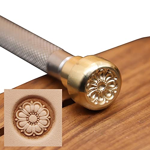 RUIQIN Carimbos de couro, ferramentas de estampagem de couro com centro de flores 3D, ferramentas de