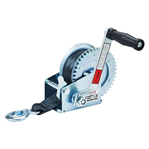 OPENROAD 1600lb Boat Trailer Winch,10M Strap Hand Crank Gear Hand Winch,Boat Winch with Hook