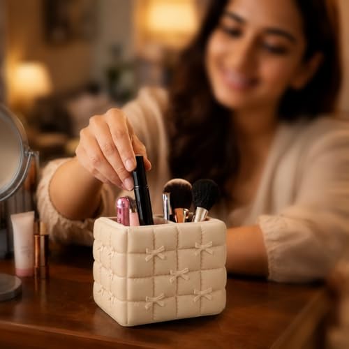 Image of Make up organizer, Pen stand for table, makeup organizer, pen holder for desk, pencil holder, office desk organizer, makeup holder for women (3 Compartme)