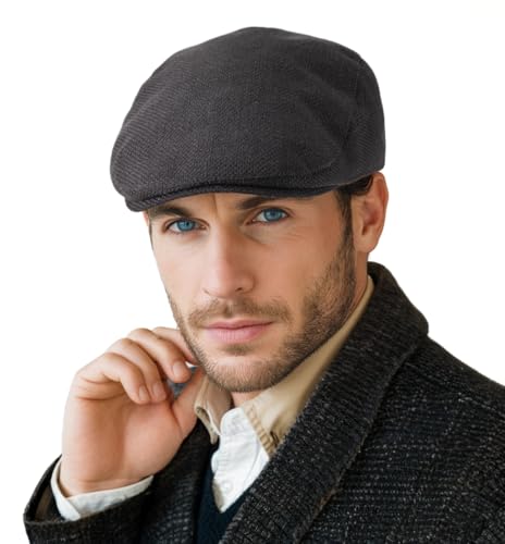 LADYBRO Classic Black Flat Cap Newsboy Hats for Men Cabbie Driving Scally Adjustable