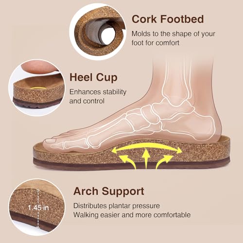 ZURIN Genuine Leather Platform Sandals for Women，Cork Footbed Wedge Chunky Sandals Women with Arch Support, Suede Slip On Slides Double Buckle Footwear for Summer Beach Walking Indoor Outdoor — view 5