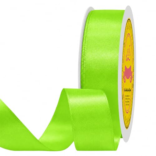 Image of Double Face Fluorescent Green Satin Ribbon 7 /8 Inch X 100 Yards Polyester Ribbon for Gift Wrapping Very Suitable for Weddings Party Hair Bow Invitation Decorations and More