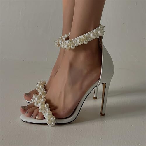 Pearl Strappy Heels for Women Open Toe Ankle Buckle Stiletto Heeled Sandals Summer Wedding Party Shoes3