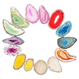 Milisten 14 Bunte Achat Scheiben mit Loch Natürliche Polierte Selbstgemacht Anhänger für Halsketten und Schmuckherstellung Vielseitige Schmuckperlen zum Selbermachen