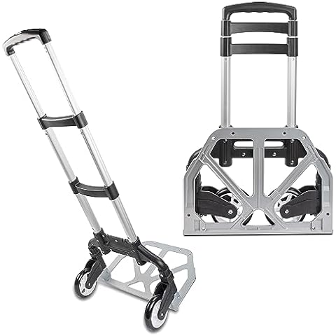 Ultimaxx Professional Heavy-Duty 150 Pound (lb) Capacity Aluminum Folding Hand Truck/Luggage Cart (Black/Silver) with Adjustable Handle, Folding Away Wheels, and Bungee Cord Cover