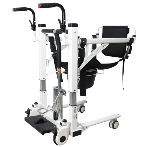 Hydraulic Patient Lift Transfer Chair - 180° Split Seat Commode Wheelchair Transfer Devices for Elderly & Disabled - Adjustable Height, Detachable Cu
