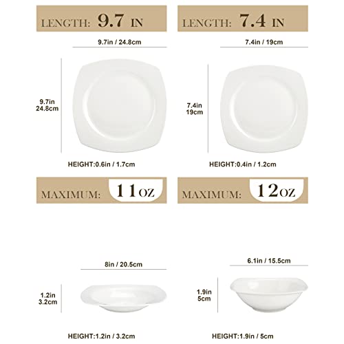 Malacasa Square Dinnerware Sets, 32 Piece Bone China Dinnerware Sets For 8, White Plates And Bowls Sets With Dinner Plate, Dessert Plate, Soup Plate And Bowl, Kitchen Dinnerware Dish Set, Series Rafa #TOP1