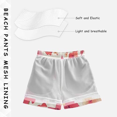 Boys Quick Dry Swim Trunks with Pockets Tropical Red Hibiscus Flower Beach Shorts for Kids, Toddler Swimsuit Boy4