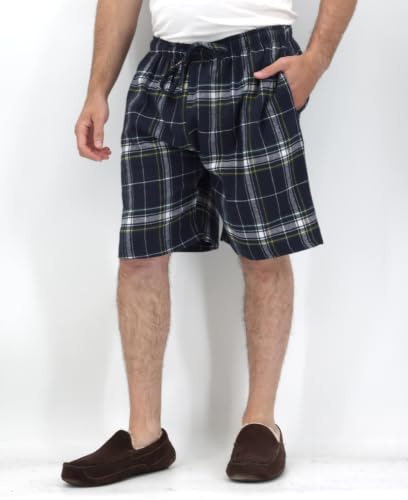 Image of Andrew Scott Men's Cotton Flannel Knee Length Shorts | Drawstring & Pockets Boxer Sleep Shorts | Multi Packs & Colors