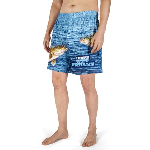 BRIEF INSANITY Comfortable Loose Fit Boxer Shorts | Funny Outdoors Fishing Lake Bass Print Boxer Short Bottoms - Soft, Comfy Loungewear Pants (I Have Wet Dreams, Large)3