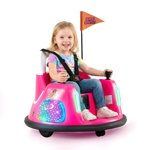 OLAKIDS 12V Kids Bumper Car with Parent Remote Control, 5-Point Harness, 360° Spin, LED Lights & Music, Toddlers Ride On Toy for Ages 1.5-6 (Pink)