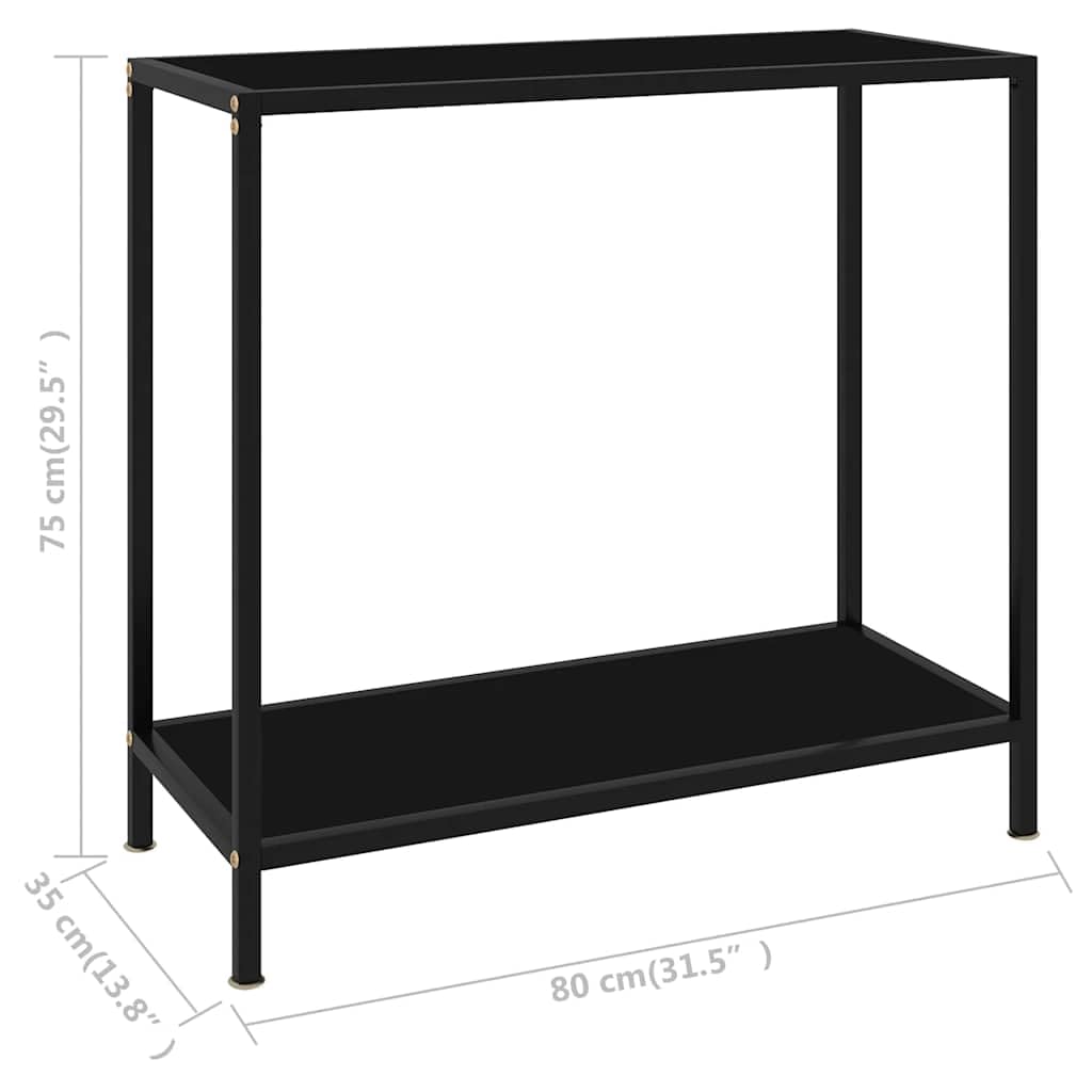 Générique Konsola stołowa czarna 80 x 35 x 75 cm szkło hartowane | Stal malowana proszkowo, półka do przechowywania, łatwa do czyszczenia, stabilna i wytrzymała