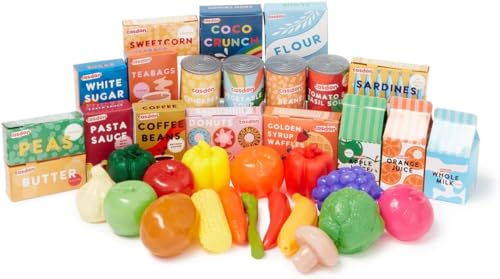 Casdon Grocery Set. Family Favourites Toy Grocery Set for Children Aged 2+. Features Fruits Vegetables Cans and More
